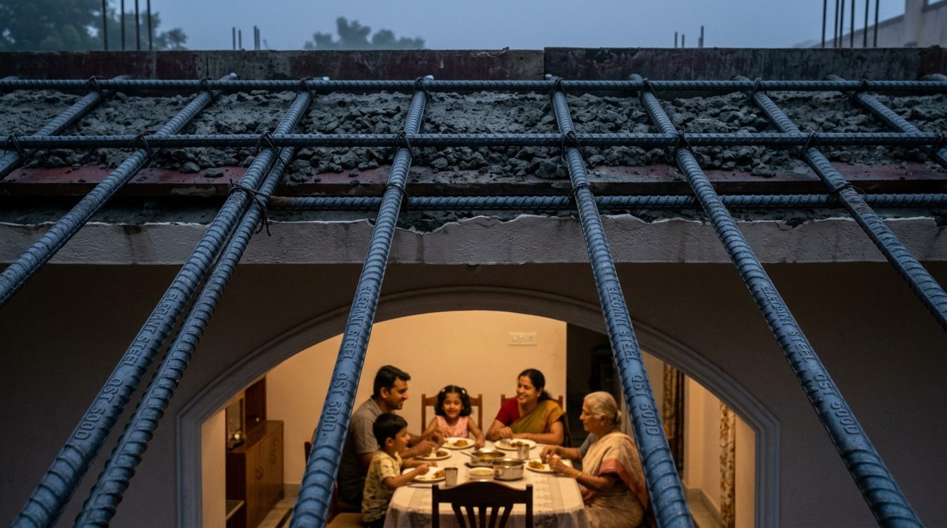 Elegant Steel QST 500D rebar framing a family's dining room in their under-construction home