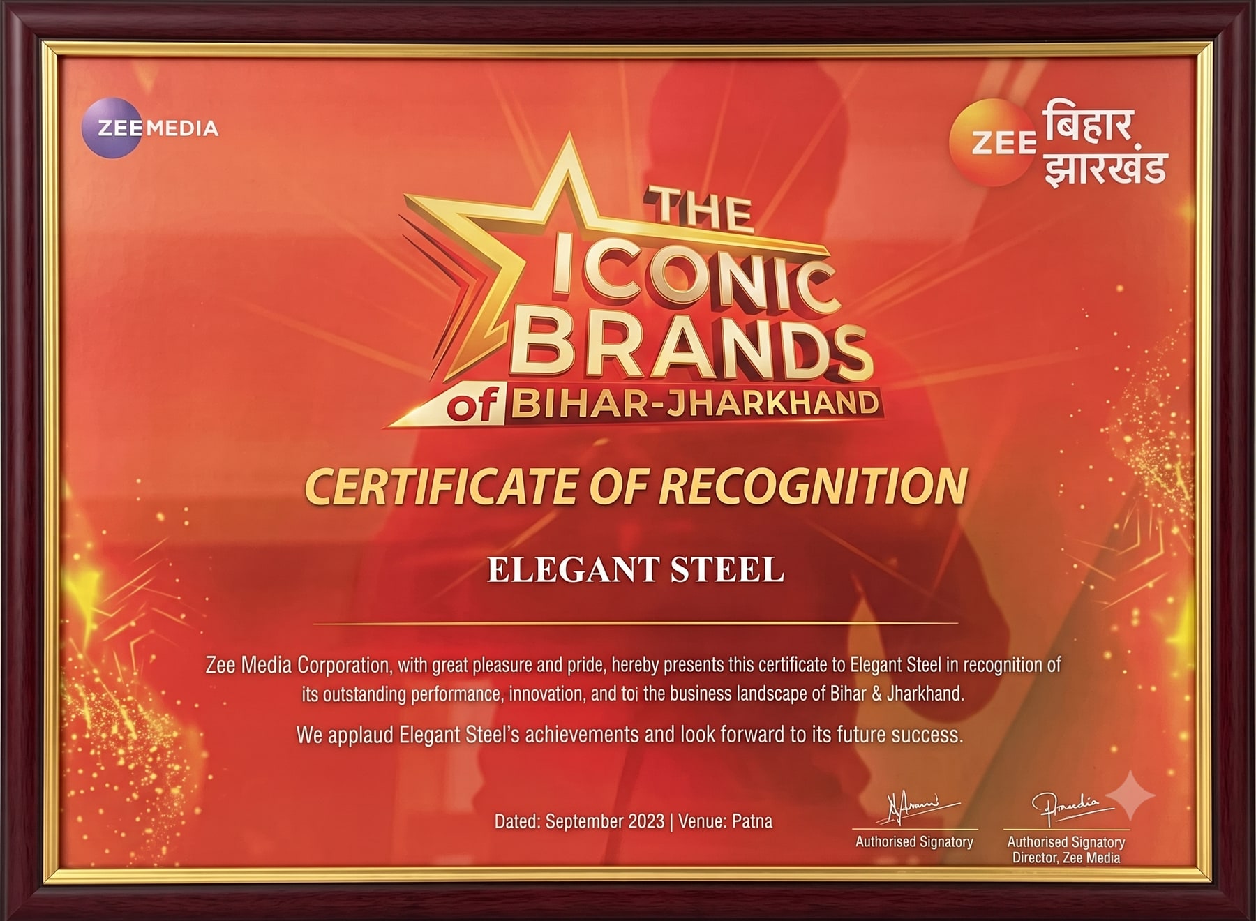 Iconic Brands of Bihar-Jharkhand Certificate of Recognition