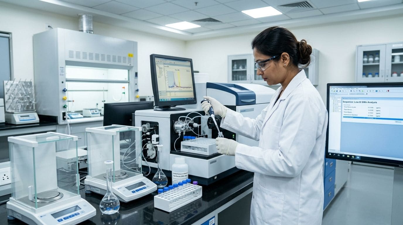 Lab technician conducting independent silico manganese analysis