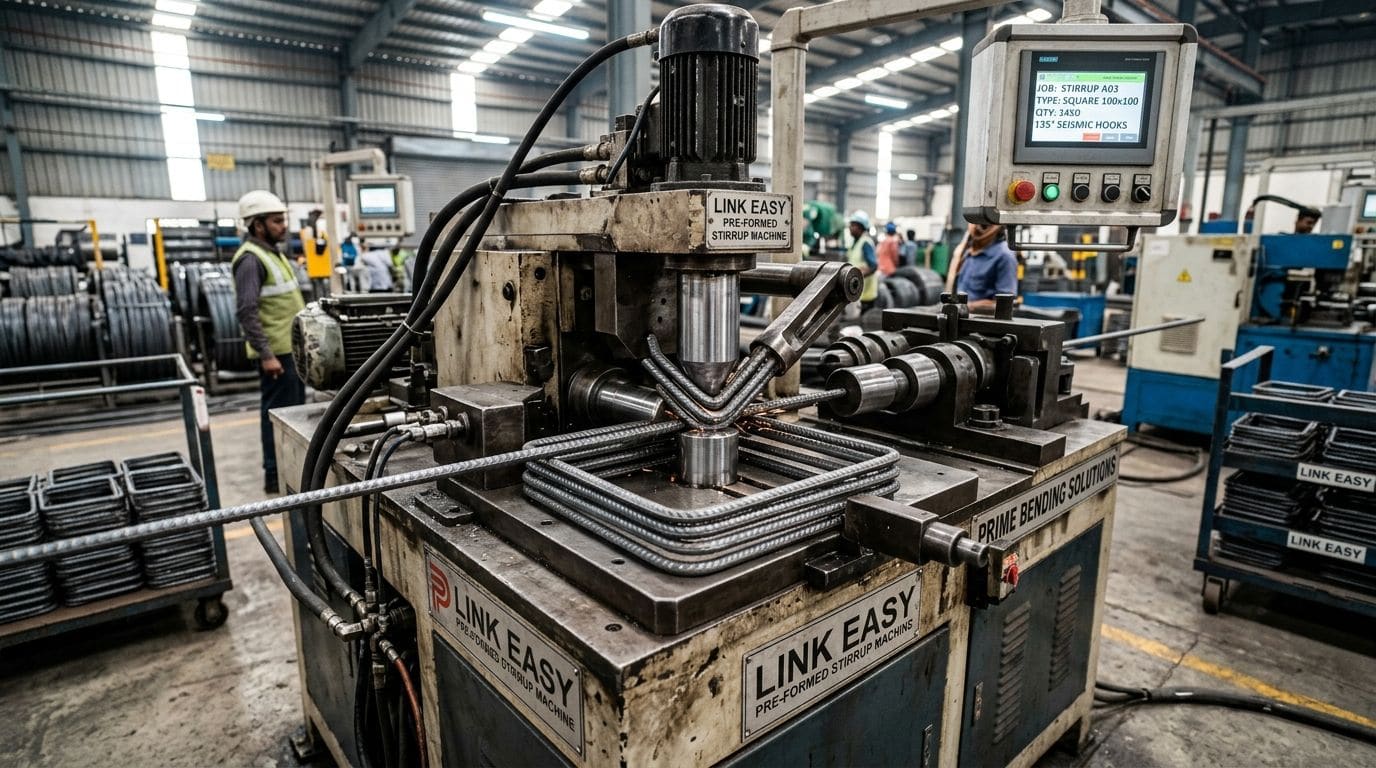 Link Easy pre-formed stirrup bending machine on the factory floor