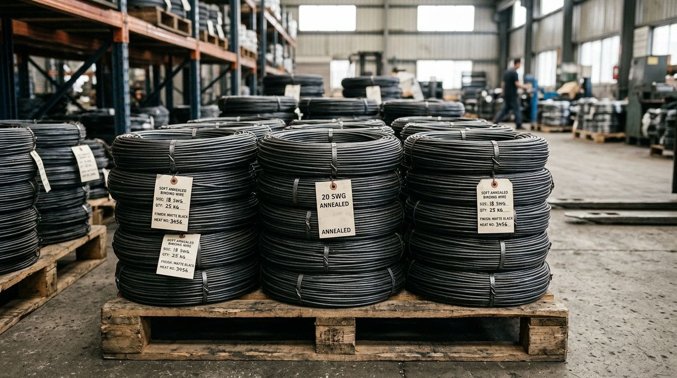 Soft annealed binding wire coils tagged and ready for dispatch