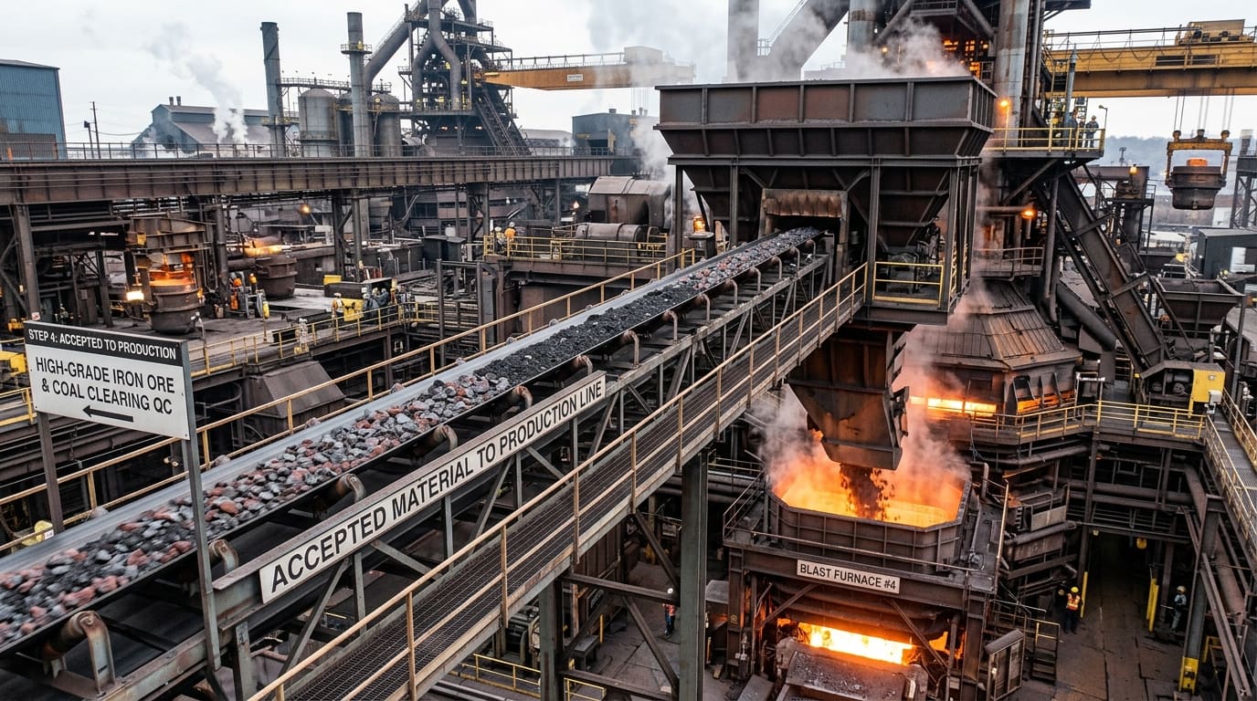 Iron ore entering the production line