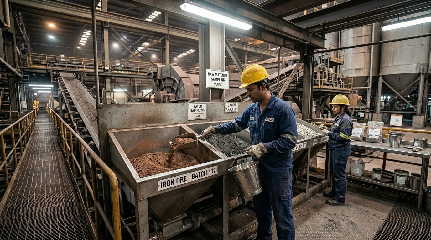 Technicians collecting an incoming material sample