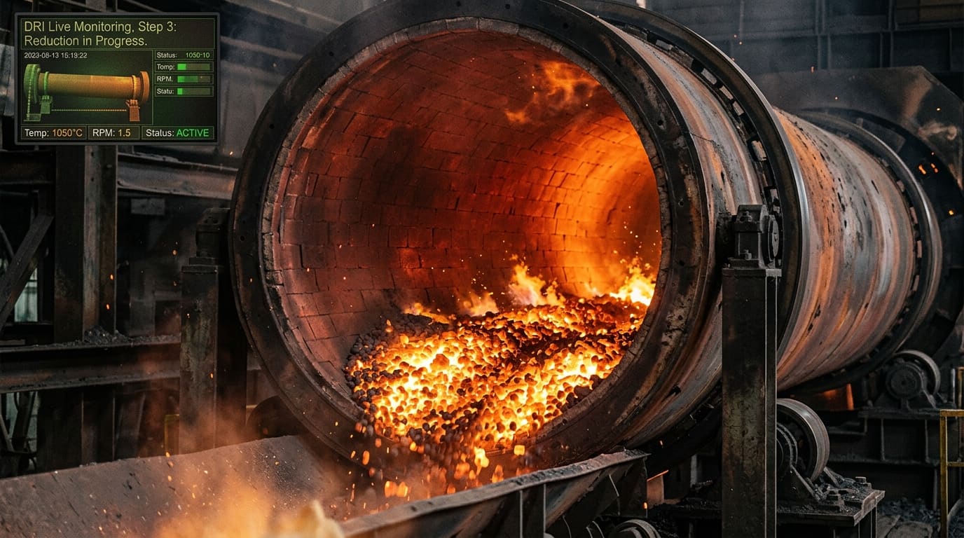 Iron ore reducing inside the kiln