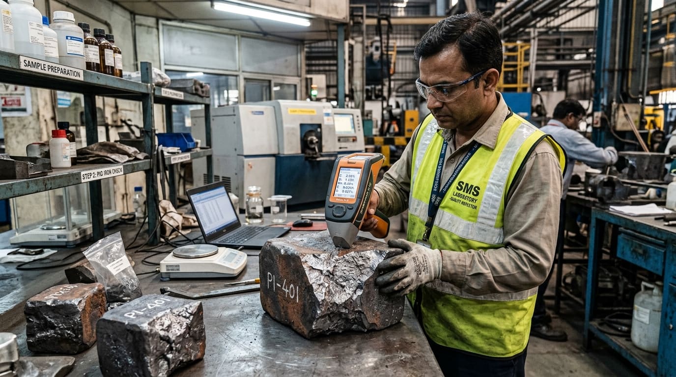Inspector examining incoming pig iron