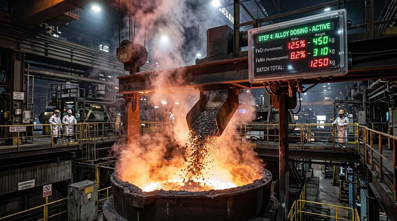 Alloys dosed into molten steel