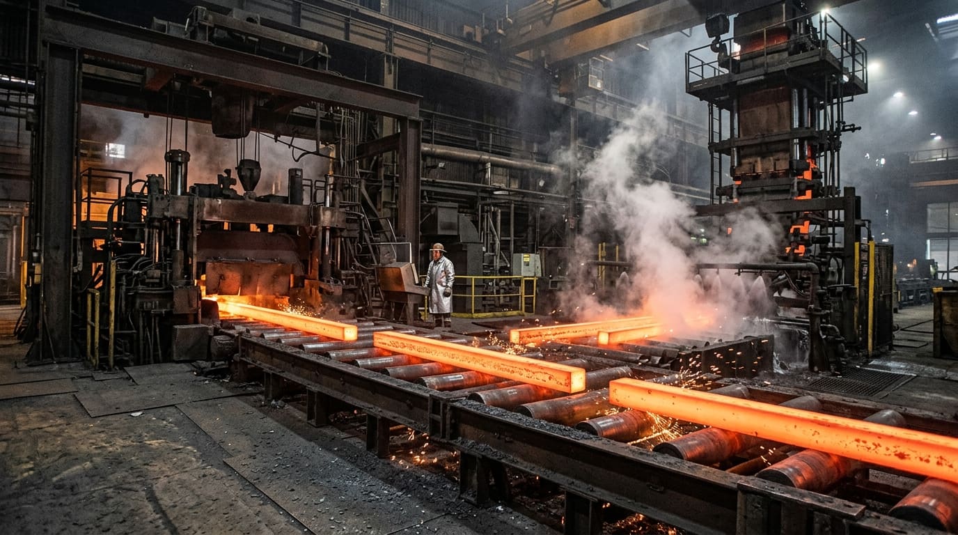 Billets emerging from the casting machine