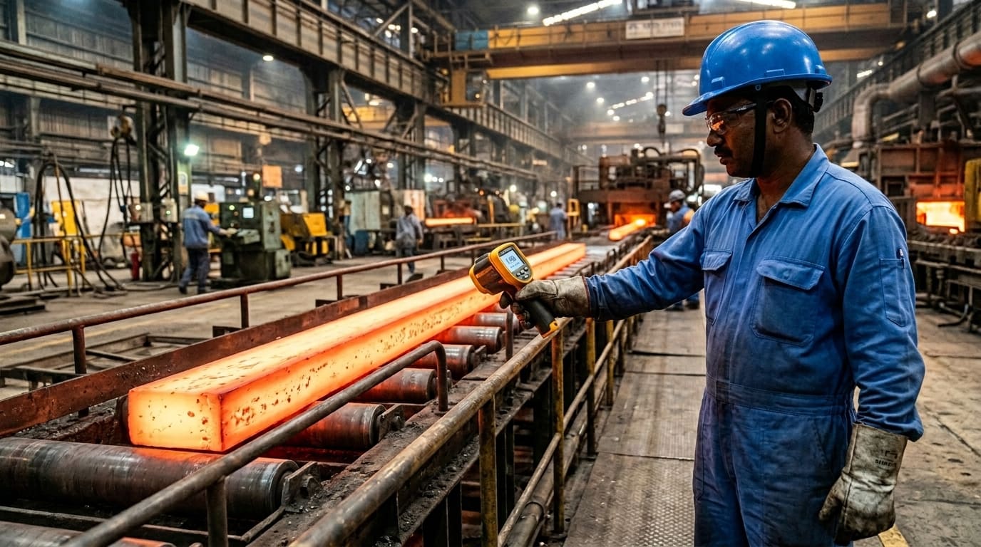 Technician checking bar temperature