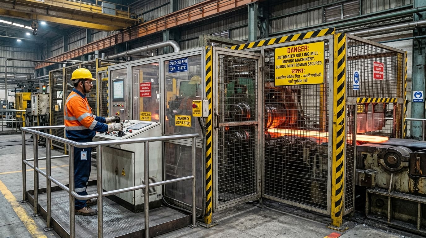 Technician operating the rolling mill